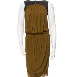 Derek Lam Olive Green & Brown Leather Detail Dress